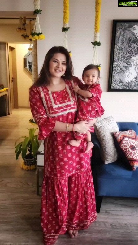 Kratika Sengar Instagram - In Sanatan Dharma, the mundan is one of 16 purification rituals known as Shodasha Samskara. The ceremony is believed to rid the baby of any negativity from their past life while promoting mental and spiritual development #harharmahadevॐ Outfit - mother daughter twinning in @kaajclothing