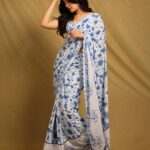 Krithi Shetty Instagram - Me and my never ending #sareelove 💙🤍 • • • Styled by @jukalker Styling team @pratimajukalker Outfit : @baisegaba with @the.yellow.dot Jewellery @mortantra @spiffypublicrelations Makeup @pinkylohar Hair @kamaldeepss Photographer @pranav.foto