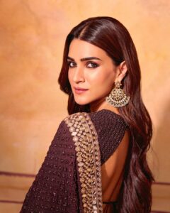 Kriti Sanon Instagram - There’s no prettier outfit than a Saree! Period! 🤎

Customised by @arpitamehtaofficial 
Thanks Arpita for such a beautiful piece! 

HMU- @aasifahmedofficial @kavyesharmaofficial @hairbytabassum 
Styled by: @sukritigrover
Style Team: @vanigupta.23
Photographer : @tejasnerurkarr