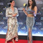 Kriti verma Instagram - Happy faces 🧿🧿 When both the sides of the mic are hilarious 😂😂 . . . . . . #kriti #kritiverma #actor #host #anchor #tallgirl #model #htmoststylistawards #hindustantimes #biggboss #mtv #roadies #love #jaimatadi 🧿🙏 @ambiencegroup_in