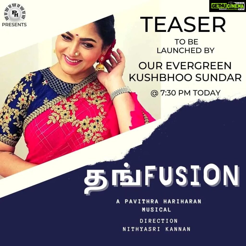 Kushboo Instagram - Watch this super peppy teaser of #TangFusion, a new single composed, written and sung by Pavithra Hariharan & directed by Nithyasri Kannan ❤️ Way to go 🤩 @yoursmusicallyph @nithyasri_kann