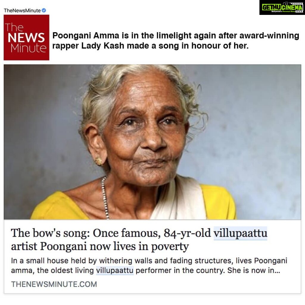 Lady Kash Instagram - And Poongani Amma's flag flies high again! Now it's time to take this momentum and push for real impact on a governmental level in Tamilnadu, India. I'm taking efforts to bring about changes in the criteria for rural or senior artistes such as Poongani Amma to be able to receive their deserving recognitions. Need all your blessings and support as we go forth with our efforts. You can reach me / my team via @akashikofficial. Don't forget your roots. Read full article on @thenewsminute website. Villupaattu music video link in profile #Villupaattu #PoonganiAmma #LadyKash #Rap #Sollisai #India #Desi #HipHop #Arts #Roots #Single #MusicVideo #Tamil #English #Fusion #Singapore #Chennai #Music #Culture #Heritage #Traditional #Poetry #Storytelling #Folk #Female #Rapper #Production #Release #AKASHIK