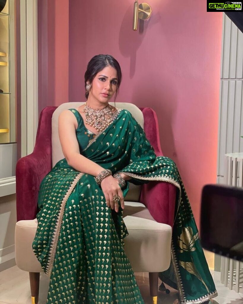 Lavanya Tripathi Instagram - Life is a party and I’m wearing green. . . Outfit- @perniaspopupshop #masaba Styled by - @aishurajeev_reddy Jewellery- @_artbysia_ 📸- @photopediabyazhar