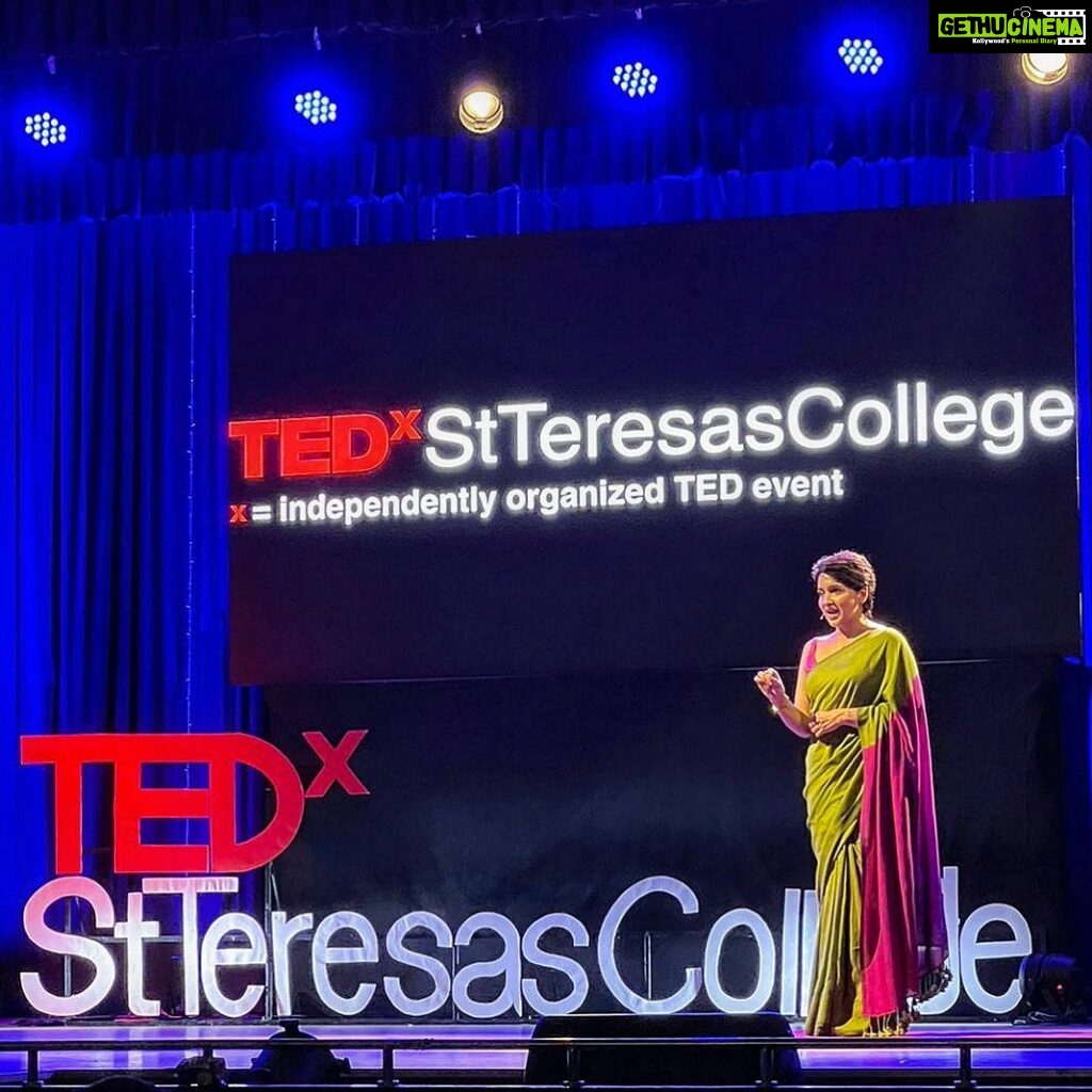 Lena Kumar Instagram - A whole new journey and adventure begins…!! Create Who you are one decision at a time 😊 #ted #tedx #tedxstteresascollege #talk #transform #live @tedxst_teresascollege @suta_bombay St. Teresa's College