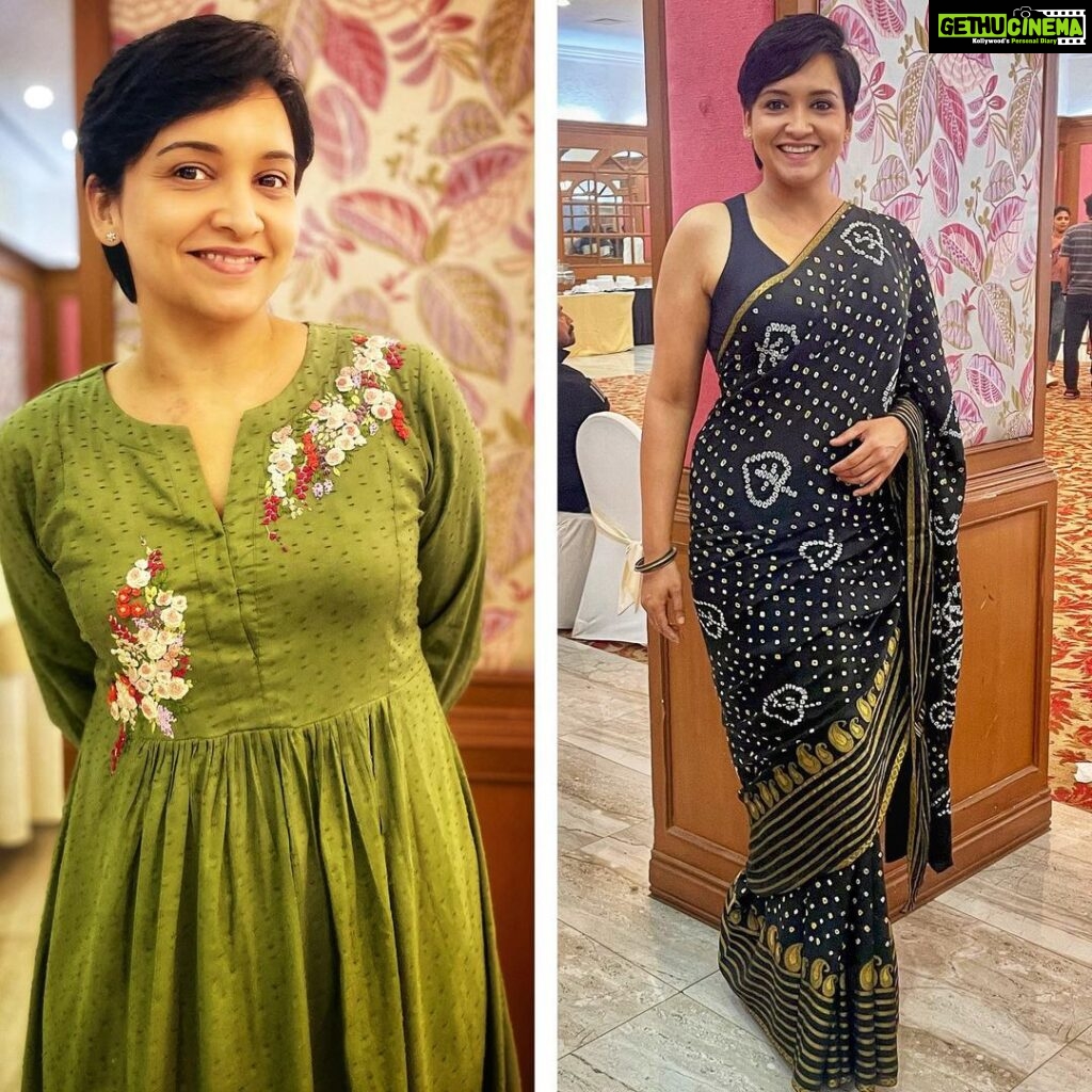 Lena Kumar Instagram - Every outfit brings out a different version of us. Thank you @fj.needle.art and @suta_bombay and @tinamohankumar for these versions of me 😊. #handembroidery #sari #blouse #outfits Kochi, India