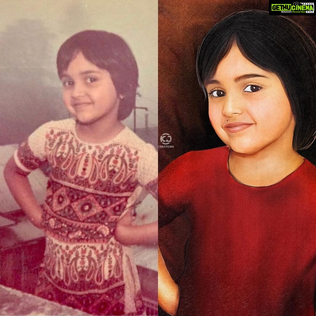 Lena Kumar Instagram - Just completed 42 revolutions around the sun !! Phew 😅 Thank you @mohankumarthathampilly (dad) for making me stand on the other side of the terrace parapet to take this pic 😂 and thanks @sujith_kj21 for the digital version of this pic 😊 . . . #digitalart #childhoodphoto #lena #birthday #blessed #lenaa