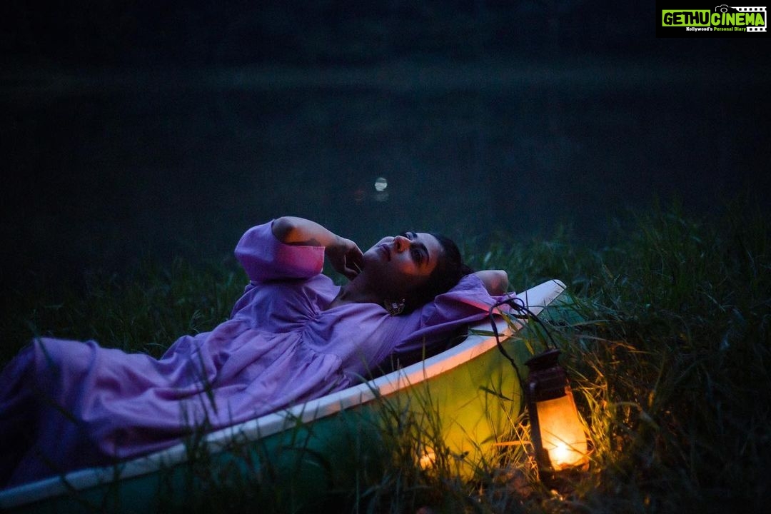 Leona Lishoy Instagram - She wandered with a soothing heart, Chasing the warmth of a cold winter dusk, Putting the reckless to rest. . . Photography @prathishm Styling @sonia__chacko 👗 @verandahstore Creative support @off_beat___