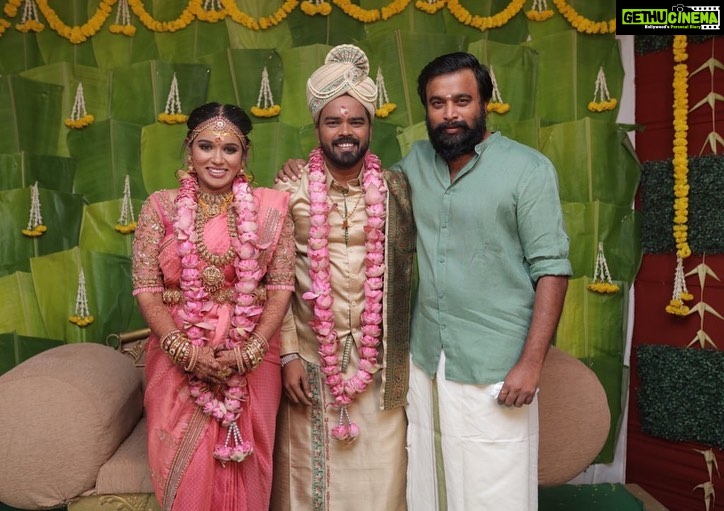 M. Sasikumar Instagram - Happy Marriage 🎉 Wish you a life time of Love and Happiness #sathya #gokila @njsatz 🎉