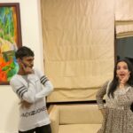 Malavika Krishnadas Instagram - Trend gone wrong🤣. @allen_d10 When we did tried this randomly after our YOU TUBE shoot😂. But do watch our not so out of sync video only on my YOU TUBE channel. LINK IN MY BIO😂💜.