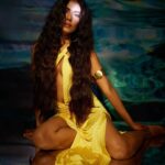 Malavika Mohanan Instagram - Mermaid but make it yellow 🧜🏻‍♀️💛 With the best girls 💛 📸 @sashajairam Styled by @chandiniw @stacey.cardoz Makeup @nittigoenka Hair @souravroy_1999 PR @theitembomb Assisted by @riva.paun @iambidipto_ Outfit @violaandvesper Earrings @misho_designs Arm cuff @shopeurumme
