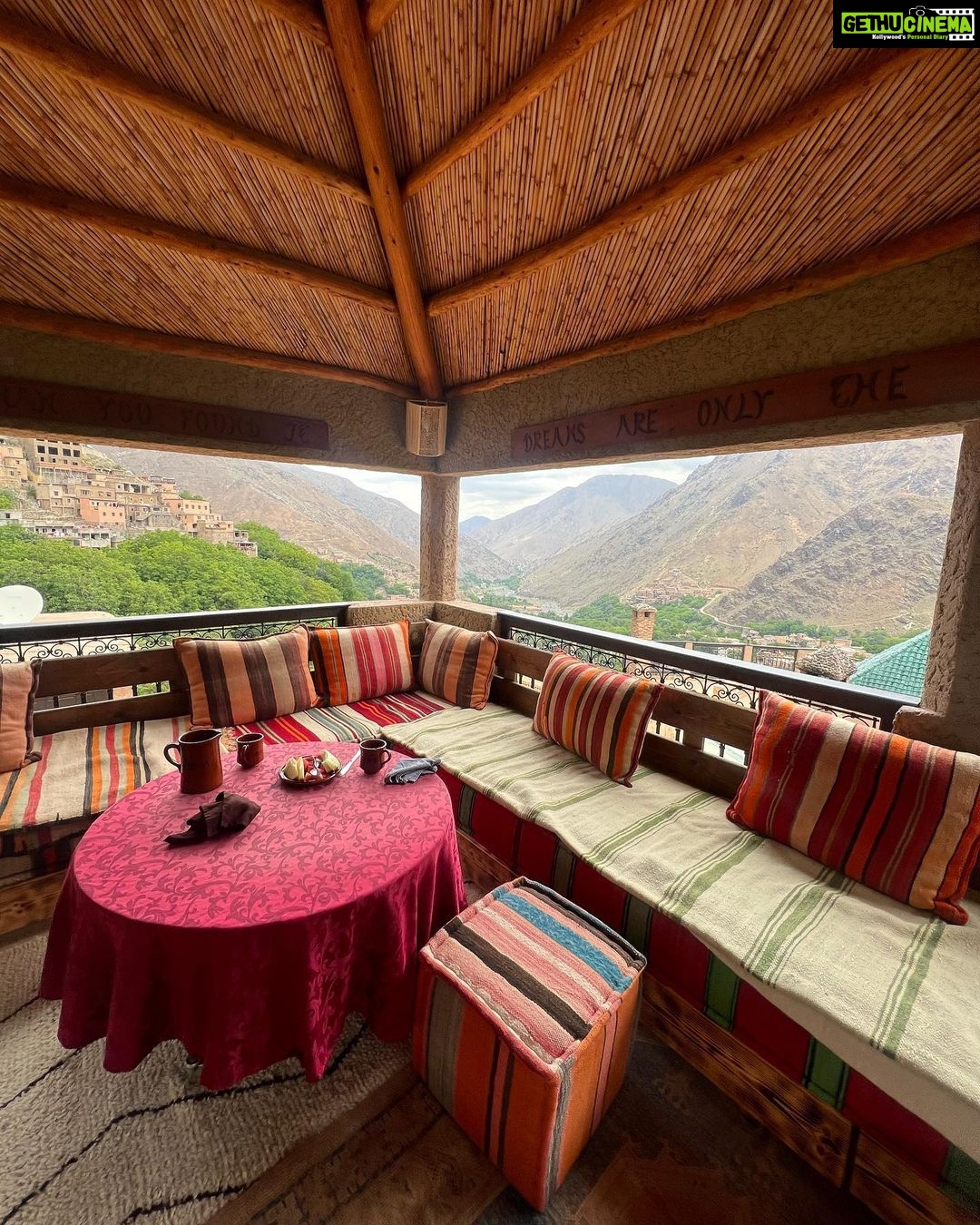 Malavika Mohanan Instagram - Highlights of yesterday- •A lovely hike at the foothills of the highest peak in North Africa 🏔 •Stopping for lunch at this stunningly scenic mountain retreat ‘Kasbah du Toubkal’ which is popularly regarded as one of the most beautiful retreats in the world 🍛 •So many pretty wild roses everywhere 🌹 •Picking fresh(and the sweetest) cherries from a cherry farm on our way down the hill and nomnom-ing to my heart’s content 🍒 It was a good day ♥️