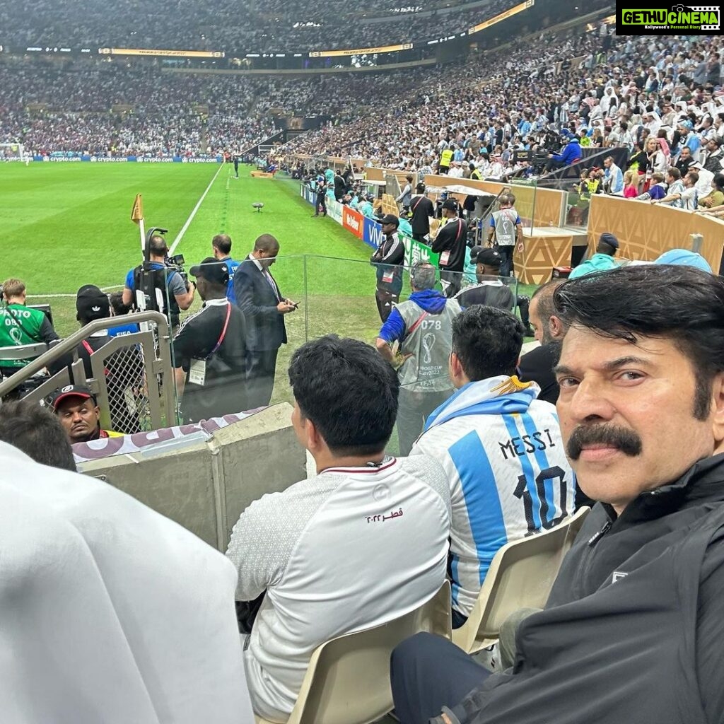 Mammootty Instagram - Witnessing the biggest sporting spectacle.. What an atmosphere.. what a moment!! #fifaworldcup2022
