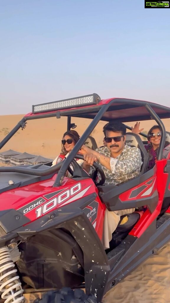 Mammootty Instagram - Desert Drive… @realactress_sneha @aishu__ @nandan_meera #ChristopherMovie #Promotion #Dubai #Desertdrive #mammoottyonthemove