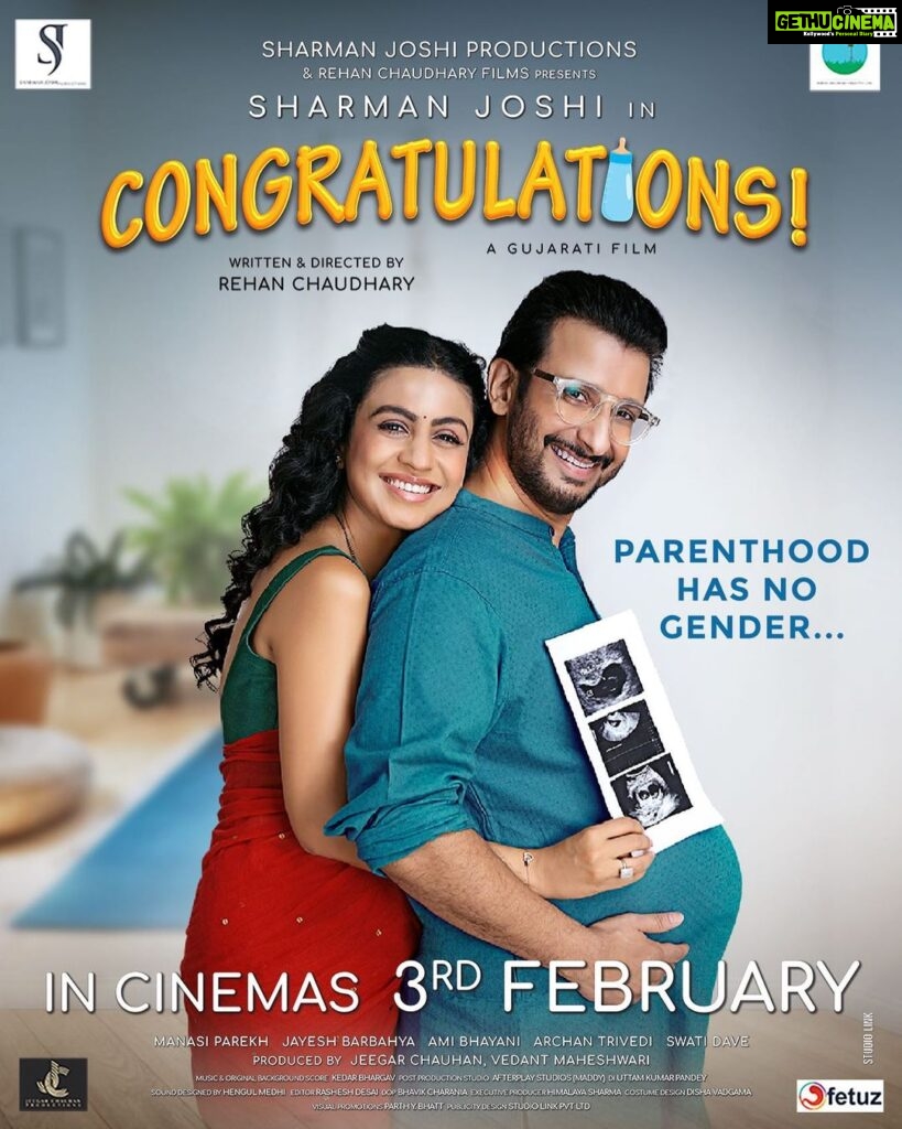 Manasi Parekh Instagram - How far you can go for love❤️ Presenting the 2nd poster of #Congratulations. 𝐀 𝐆𝐮𝐣𝐚𝐫𝐚𝐭𝐢 𝐅𝐢𝐥𝐦. In cinemas from February 3rd, 2023. Written & Directed by:- @rehan.chaudhary_ Produced by :- @jeegar.chauhan & @vedant300582 Starring:- @sharmanjoshi, @manasi_parekh, @barbhaya_jayeshs, @amebhayani , @archan.trivedi , @swatidave02 , @mehool_desai , @officialvidhichitalia @rehanchaudharyfilms @kedarandbhargav @dr.kedar @bhargav_purohit @afterplaystudios @rashesh_desai_ @bhavikcharaniadop @disha_vadgama @dvfashionstudio @parth.y.bhatt_ @studio_link @pratik2711 @vrattinighadge @blowhornmedia @birenbagadia_official #SharmanJoshi #ManasiParekh #RehanChaudhary #SharmanJoshiProductions #RehanChaudharyFilms #CongratulationsOn3rdFeb #Parenthood #gujaratifilm