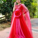 Meenakshi Anoop Instagram - Pink🧁 Stylist and designer : @doms.2010 Costume: @annmaria_boutique Hair: @rathybaiju_mua jewellery: @anokhi_priyakishore Photography: @3leaf_photography