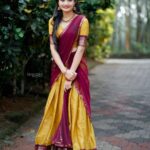 Meenakshi Anoop Instagram - Classic🤎 Stylist and designer : @doms.2010 Costume: @pranatistyles Hair: @rathybaiju_mua jewellery: @anokhi_priyakishore Photography: @imagiophotography_official
