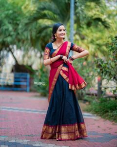 Meenakshi Anoop Instagram - Dhavani 💕

Stylist and designer : @doms.2010 
Costume: @pranatistyles
 Hair: @rathybaiju_mua
jewellery: @anokhi_priyakishore
Photography: @imagiophotography_official
