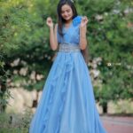 Meenakshi Anoop Instagram - Feel the sky☁️ Stylist and designer : @doms.2010 Costume: @stitch_n_fit Hair: @rathybaiju_mua jewellery: @anokhi_priyakishore Photography:@3leaf_photography