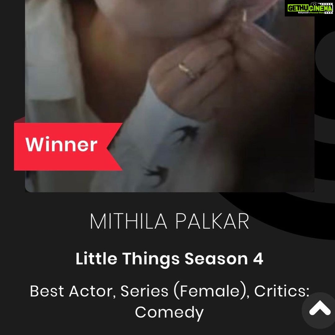 Mithila Palkar Instagram - To all the #LittleThings lovers out there - this one is for you! THANK YOU! We are because you are 🫶🏻 Thank you @filmfare , jury and to everyone who voted! What a special night! Got to bring this beauty home for a very special show. It was so lovely to celebrate this win with the #LittleThings family and so many precious, heart people. I’ve always been blessed with the best and I’m eternally grateful for that ♥️✨ Won the Best Actor (female) - Critics Choice for Little Things Season 4.