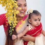 Mridula Vijay Instagram - Happy vishu from Mridva and our Muthmani @yuvakrishna_official VC @parvathy_anuz Costume for Dwani @bellezadesignz Costume for me @mangalyakasav