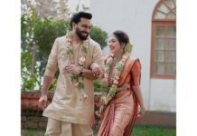 Mrudula Murali Instagram - After a decade of dodging matchmakers, family pressure and being together, my brother and his partner finally tie the knot. They've realized that 'happily ever after' is a myth and decided to take their relationship to the next level - living together until they're both ready to call it quits. Wishing them a lifetime of love, sarcasm, and in-laws that they can tolerate. #TillDeathDoUsPart...or until they can't take it anymore 😉🤪🤣 Cheers to your #nogoldwedding !!! Her jewellery : @pureallure.in Lehenga : @thaiyalpura Captured by @coloursofweddingbells @weddingbellsphotography