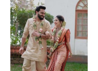 Mrudula Murali Instagram - After a decade of dodging matchmakers, family pressure and being together, my brother and his partner finally tie the knot. They've realized that 'happily ever after' is a myth and decided to take their relationship to the next level - living together until they're both ready to call it quits. Wishing them a lifetime of love, sarcasm, and in-laws that they can tolerate. #TillDeathDoUsPart...or until they can't take it anymore 😉🤪🤣 Cheers to your #nogoldwedding !!! Her jewellery : @pureallure.in Lehenga : @thaiyalpura Captured by @coloursofweddingbells @weddingbellsphotography