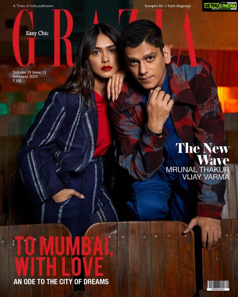 Mrunal Thakur Instagram - 🌹🌹🌹 There’s no place else where you can dream with your eyes open than in the City of Dreams. Resilience, adjustment, and acceptance, this year’s rising talents and fashion upstarts, actors Mrunal Thakur and Vijay Varma, recount their own Maximum City walk-of-fame tales with the incredible backdrop of a defunct vintage Mumbai cinema house. On Me: Draped blouse, Zara; lapel striped jacket, striped woollen trousers, both Lovebirds; handcrafted bronze-plated cuff, Misho On Vijay: Hand-spun denim shirt, hand-spun trousers, block printed jacket, all 23°N.69°E; ‘Clic H’ bracelet, Hèrmes; ‘Catch It’ bracelet, Louis Vuitton Photograph: Keegan Crasto at Public Butter Fashion Director: Pasham Alwani Words: Mehernaaz Dhondy Hair and Make-up: Kiran Denzongpa at Feat Artists Assisted by (styling): Nishtha Parwani, Muskan Potphode Production Assistant: Yusuf Lokhandwala #GraziaIndia #MrunalThakur #VijayVarma #Bollywood #OdeToMumbai #Actors #FebruaryCover