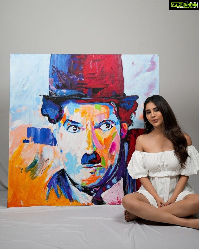 Nabha Natesh Instagram - My first ever 4*4 canvas, recreated a painting of The Legendary Charlie Chaplin. I have always been inspired by the life of Sir Charlie Chaplin as an actor and as a human. To have dedicated one’s life to serve humanity by bringing smile on people’s face is the best life lived. Paying my respect and tribute to the legend and his life.