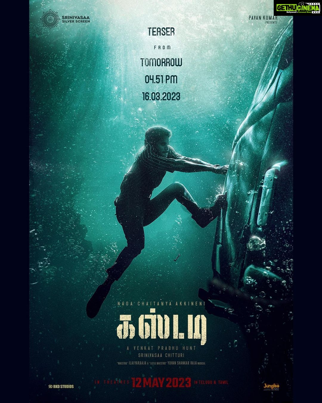 Naga Chaitanya Instagram - #custody teaser out tomorrow at 4:51pm . Stay tuned !! @venkat_prabhu @krithi.shetty_official @thearvindswami @r_sarath_kumar @pillumani #ilayaraja @itsyuvan @srinivasaasilverscreenoffl @abburi.ravi @thisisputta @jungleemusicsouth #vp11