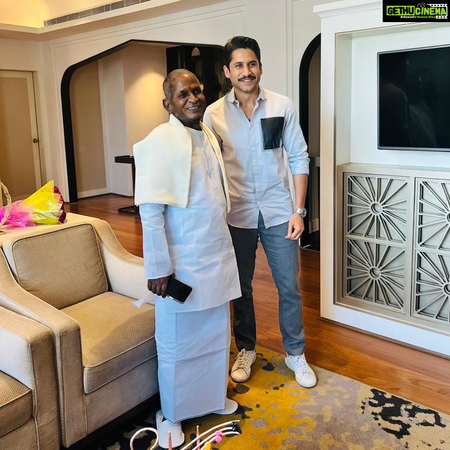 Naga Chaitanya Instagram - And this happened today ! Such a big smile on my face meeting the Maestro Ilaiyaraaja sir , his compositions took me through so many journeys in life .. so many times have I played out a scene in my head , pictured a script with his reference .. to now rajasir composing for #custody . Truly grateful !!