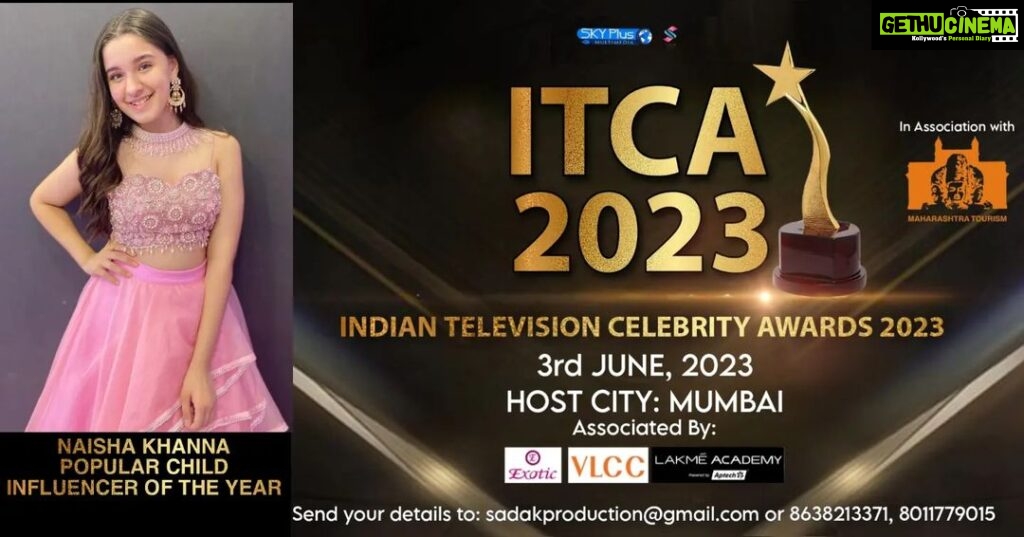 Naisha Khanna Instagram - Awarding @iamnaishakhanna as Popular Child Influencer of the Year in ITCA 2023. To be Held on 3rd June, 2023 in Film City Mumbai. Directed by: @dhrubasarma01 @asarukh244 Mumbai - मुंबई