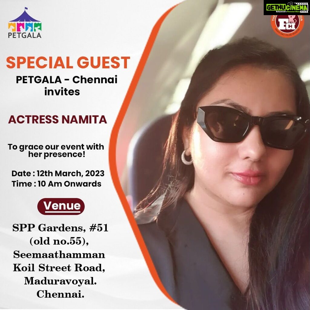 Namitha Instagram - Hey Pet lovers, Feline Club of India is organising Pet Gala this Sunday in Chennai! Come & witness this wonderful world of pets! See you all in the largest pet event of India! More surprises are awaiting come and witness it 🎉🐕 #pet #animals #love #petgalla #chennai #felinclubindia #bowwow #namitha #movies Chennai, India