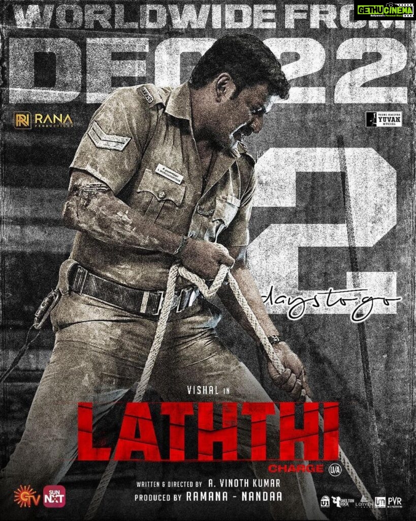 Nandha Durairaj Instagram - 2 Days to go 💥 Never before high octane action entertainer with #Laththi at your nearest theatres🔥 Book Tickets @ https://tinyurl.com/BMSLaththi #Laththi #Laatti #LaththiFrom22ndDec @VishalKOfficial @TheSunainaa @nandaa_actor @thisisysr @RanaProduction0