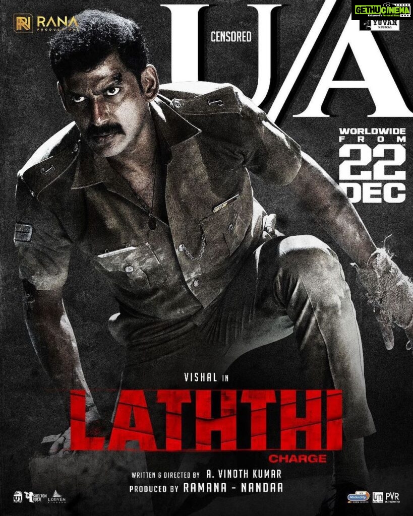 Nandha Durairaj Instagram - @VishalKOfficial’ #Laththi censored with U/A Grand release on 22nd Dec #Laththi #Laatti #LaththiCensoredUA #LaththiFrom22ndDec @RanaProduction0 @nandaa_actor @TheSunainaa @thisisysr