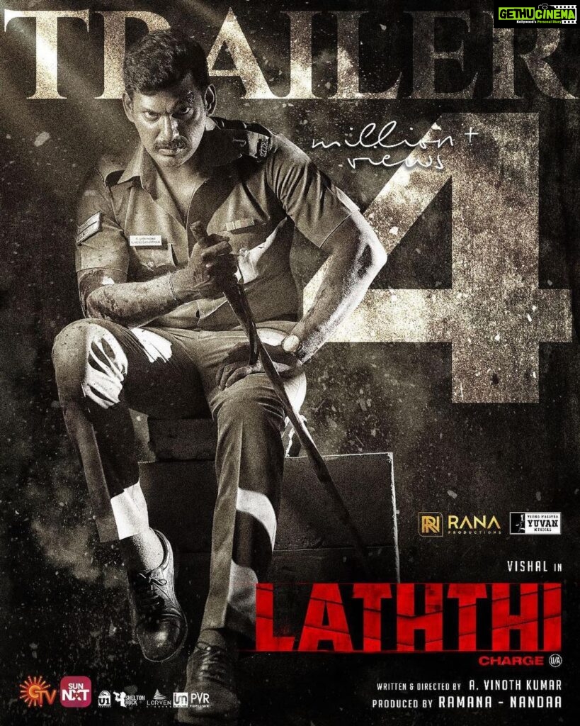 Nandha Durairaj Instagram - 4 Million + Views for the Trailer !! #LaththiTrailer - ▶️ youtu.be/jc1syANigiQ #LaattiTrailer - ▶️ youtu.be/FxlrCvp8k_s #Laththi #Laatti #LaththiFrom22ndDec @VishalKOfficial @RanaProduction0
