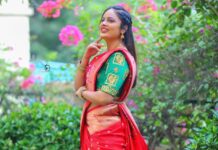 Nandita Swetha Instagram - Feeling the bride in me🤪🤪🤪 #saree from @anvitha_collections #photography @naveen_photography_official #makeup n hair @sarika_briadal_makeup_artist . #saree #traditional #clicks