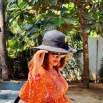 Nandita Swetha Instagram - 🍊🍊🍊 . #summer #outfit #floraldress #hat #crocs