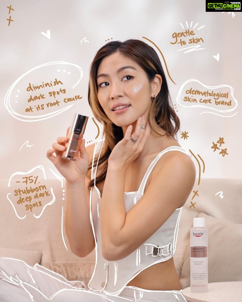 Narelle Kheng Instagram - Eucerin's Spotless Brightening range has been a mainstay in my skincare rotation this year ~ Eucerin is a dermatological skincare brand, and one of the coolest things about their Spotless Brightening Booster Serum is the patented Thiamidol, crafted specifically to combat dark spots, pigmentation and dull skin. For the skincare nerds - Thiamidol inhibits the enzyme tyrosinase, which is responsible for the melanin production that results in dark spots and pigmentations. Thereby nipping problems like acne scarring and sun spots right the bud! Love to have it 🤍 @eucerin_sg #SpotlessBrightening #OurNo1BrighteningSerum #Thiamidol