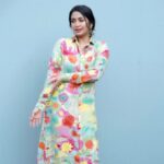 Navya Nair Instagram - "Color me modern 🌈💖 an ode to the bold and beautiful, a canvas to express myself freely and fearlessly 🎨✨ Let's paint the world with our unique hues, my amazing Insta-fam, and shine bright like the rainbow that we are 🌟🌍 #ColorfulLife #ModernArt #BeBoldBeYou" Styled @rn.rakhi MUA @makeupby_nami_ Wearing | Jewellery @shopcultmodern . Styling assistants @sandra_resmi @susaaani_ Photography @shameer_mohi