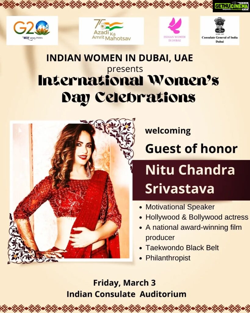 Neetu Chandra Instagram - Here I come #Dubai to celebrate #womensday with #indianwomenindubai ❤️ the leader and lovely @reemamahajan_official #uae🇦🇪 at Indian Consulate Auditorium Thank you, his Excellency #Dramanpuri #consulategeneralofindia, Dubai, for this honor 🙏😊