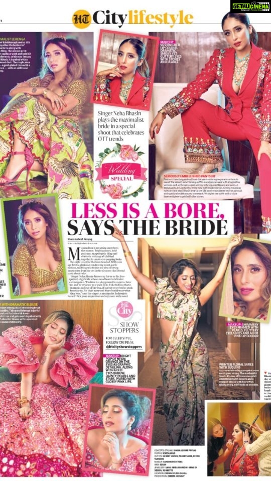 Neha Bhasin Instagram - Playing the maximalist bride for @htcity @htcityshowstoppers Concept & styling: @sharaashraf Outfits: @parambanana @suneetvarmaofficial @reynutaandon Photos: @ichitanand Makeup: @makeoverby_anna Hair: @makeupby_susan Jewellery: @mineofdesign and @ruhhette Location: @crowneplazaokhla Production: @kayanaaaaat PR: @shimmerentertainment #nehabhasin