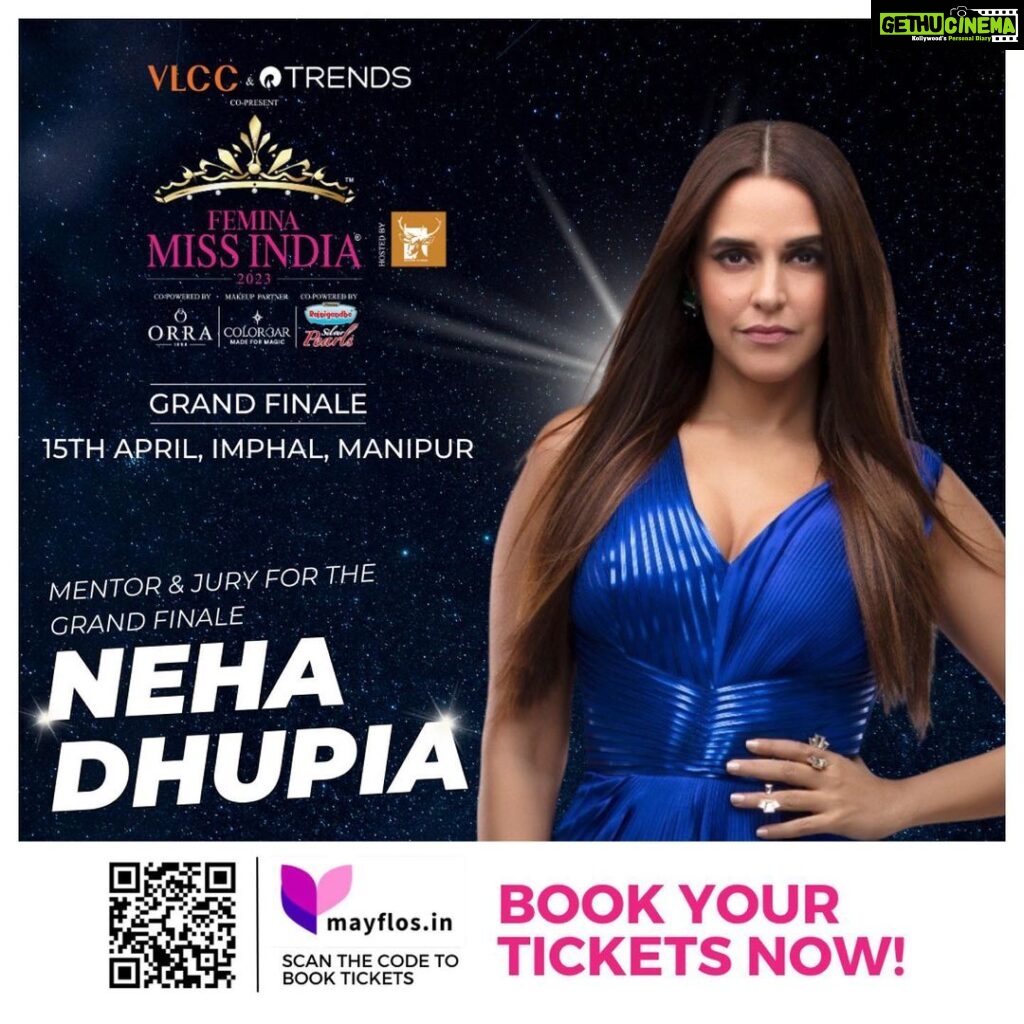 Neha Dhupia Instagram - Get ready to experience the magnificence of Femina Miss India 2023 Grand Finale, featuring the stunning and talented state winners from across the country, all set to compete for the coveted title. Adding to the excitement and anticipation is the presence of the esteemed Mentor for the state winners and Jury for the Grand Finale, Neha Dhupia, who will be gracing the occasion with her charm, wit, and elegance on 15th April in Imphal, Manipur! So, what are you waiting for? Log on to www.mayflos.in now and book your tickets NOW! @nehadhupia #FeminaMissIndia2023 #TicketsAreLIVE #BookNow #GrandFinale #JourneyToTheCrown #AreYouReady #BeautyInDiversity #CreateYourLegacy #TheOGMissIndia