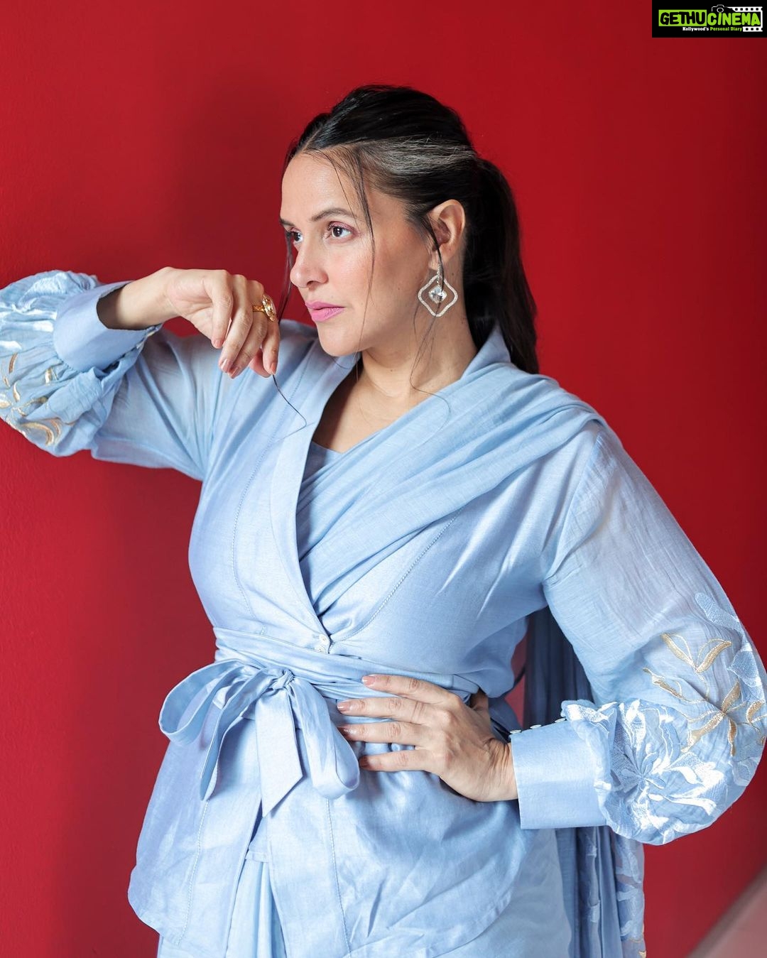 Neha Dhupia Instagram - Feeling blue 😍… @maddermuch 👗 @houseofshikha ✨ Styled by @ayeshakhanna20 @vibhagusain 💄