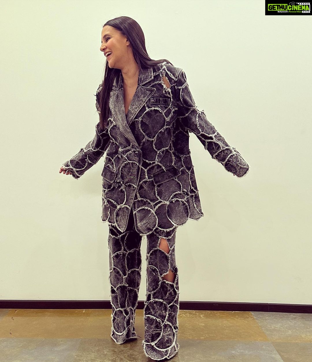 Neha Dhupia Instagram - Every shade of grey … 🧥😉 . . . . . . . In @goyalkanika @lanvin @hridadeepakmakeupandhair @think_talkies @ayeshakhanna20