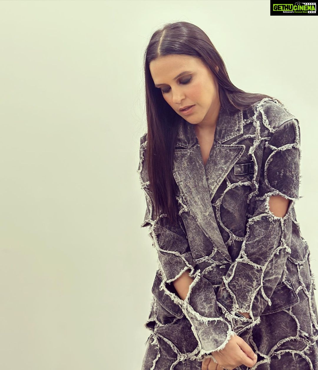 Neha Dhupia Instagram - Every shade of grey … 🧥😉 . . . . . . . In @goyalkanika @lanvin @hridadeepakmakeupandhair @think_talkies @ayeshakhanna20