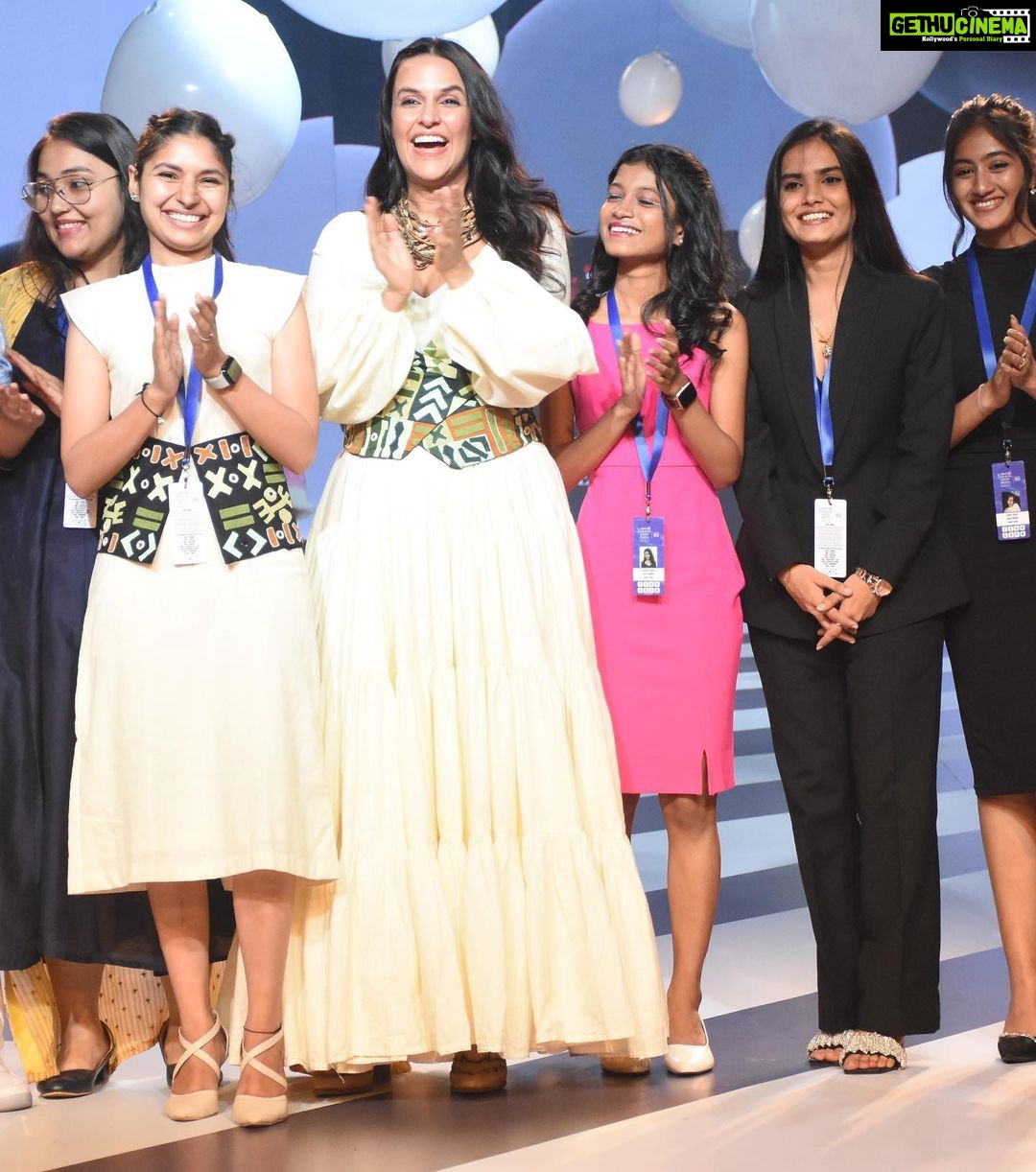Neha Dhupia Instagram - Loved walking the ramp with the super talented students of @inifdofficial at @lakmefashionwk in partnership with @fdciofficial for the Launchpad show. the show stopper for INIFD Launchpad. Managed by @gladucamepr #UnapologeticallyMÉ #LakméFashionWeekxFDCI #LFWXFDCI #LFW #LakmeFashionweek #INIFDAtLFWXFDCI #INIFD #Proud2bDesigner #INIFDians #fashiondesigner #interiordesigner #collab