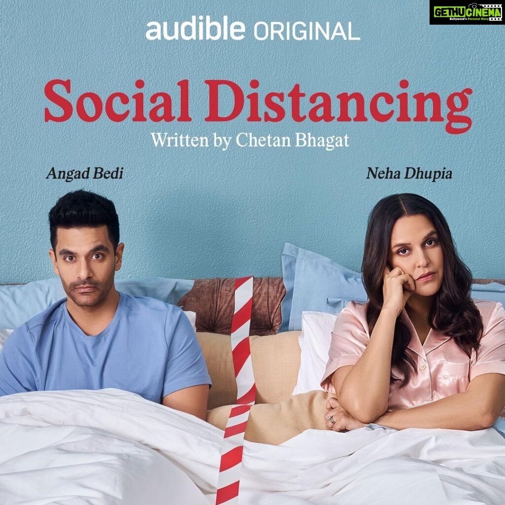 Neha Dhupia Instagram - The best-selling author @chetanbhagat is bringing to you a modern romantic audio show that explores the complexities of relationships. Rags, a successful leadership coach, has fallen head over heels for his colleague, Anaya, while navigating a complicated relationship with his wife, Savi. Listen to their lives unravel in 'Social Distancing', for free, performed by me and my better half @angadbedi, only on @audible_in, link in bio!