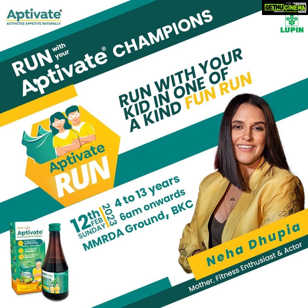 Neha Dhupia Instagram - Aptivate is organising a one-of-its-kind run for parents and their little ones. We are thrilled to announce that @nehadhupia, a mother of two, fitness enthusiast and an actor will be gracing us as a special guest of honour. Come along with your child & indulge in an eventful day of bonding exercises! Register now! Link in Bio #Aptivate #AptivateRun2023 #RegisterNow #HealthyChildren #Ayurveda #Immunity