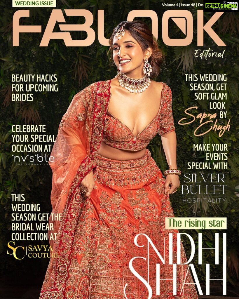 Nidhi Shah Instagram - I’ve had quite a surreal year and this moment is the most beautiful addition. Incredibly grateful to be on the cover of @fablookmagazine December - January issue 💕 Thank you @fablookmagazine This one is a special one ❤️ #covergirl #myfirstever Upwards and Onwards ✌🏽💕 #2022 🧿 Shoot for - @fablookmagazine Styled by- @milliarora7777 Mua- @sapnachugh1 Hair @monashairandbeauty Wearing @savyacouture @ranshcouture Jewels @sonisapphire Shot by @artographybysagar Assisted by @pratikmadan.photo Location @invisiblegastronomybar Fablook pr @akshat_gutgutia . . #covergirl #fablookmagazine #magazine #indian #indianlook #wedding #lehenga #weddings #shaadiseason #1stcover #2022 #hereicome 😍😁💕