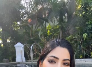 Nikki Tamboli Instagram - Tanning mode: ON 😍🙋🏽‍♀️ . . . . . . . . . . . . 👙 @mandirawirkhq . #goa #pooltime #poolday #summer #vibes #waterbaby #mood #chill #nikkitamboli